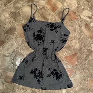 Grey Tank with Black Floral Print